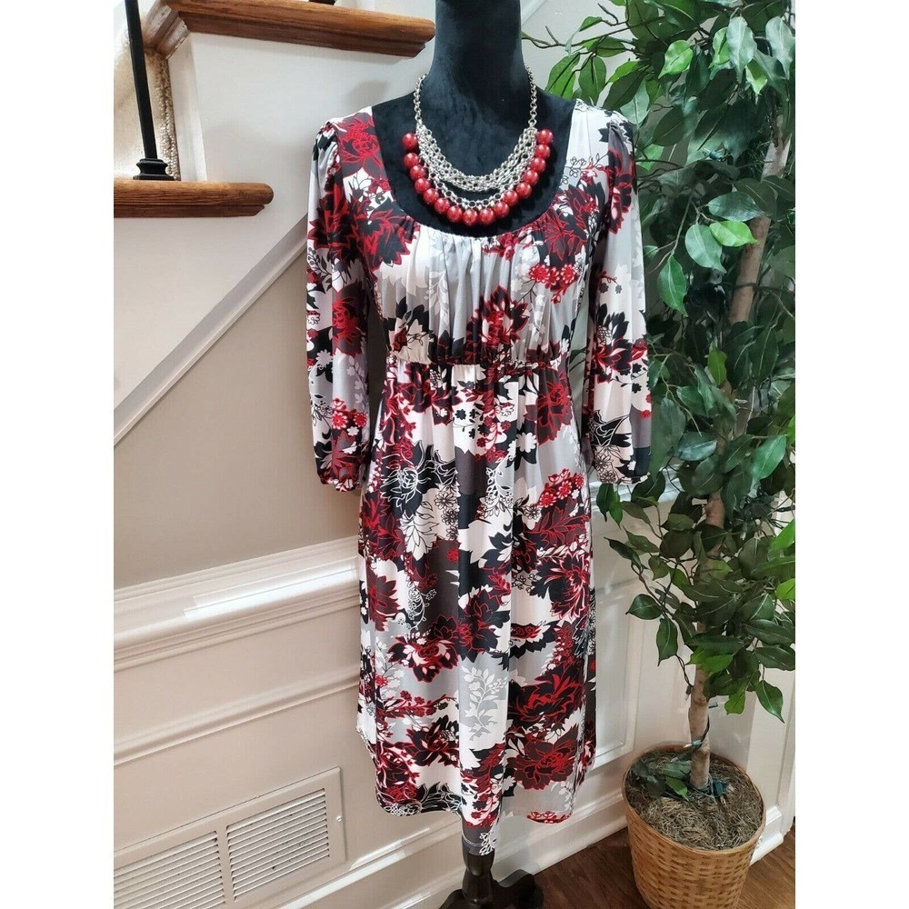 Daisy Fuentes Women's Floral Multicolor Polyester Scoop Neck Knee Length Dress L